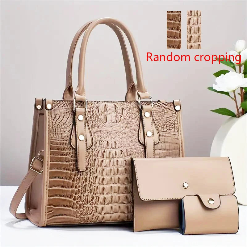 Chic 3pcs Tote Bag Set for Women - Faux Leather