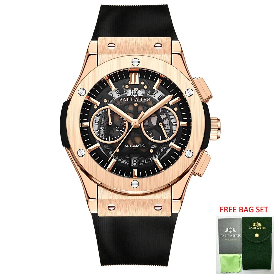 Luxury Watches for Men Chronograph Skeleton Automatic