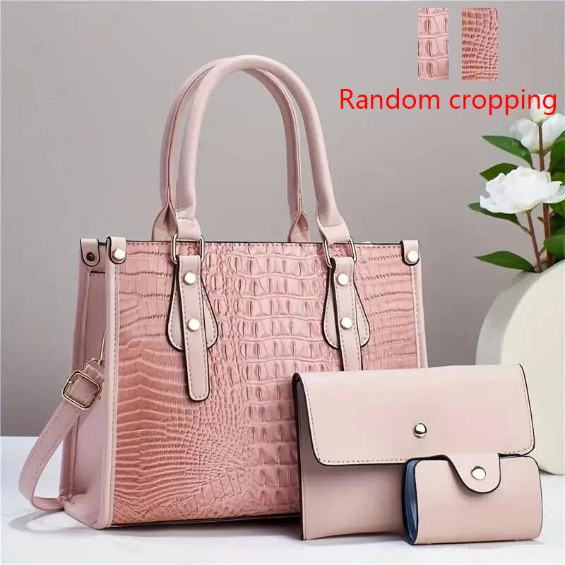 Chic 3pcs Tote Bag Set for Women - Faux Leather