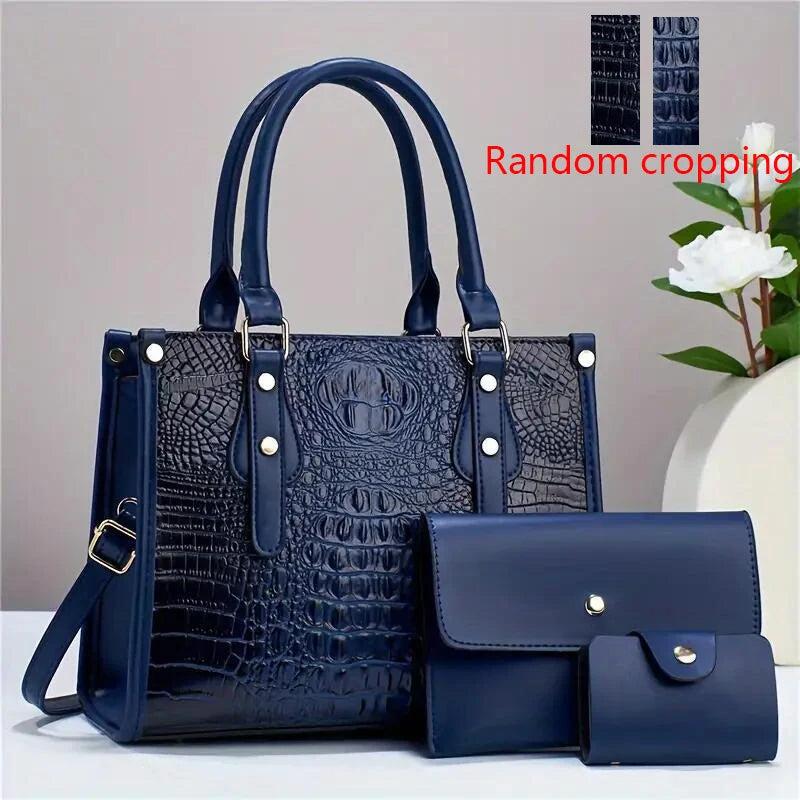 Chic 3pcs Tote Bag Set for Women - Faux Leather