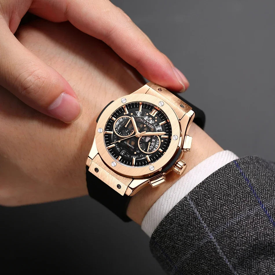 Luxury Watches for Men Chronograph Skeleton Automatic